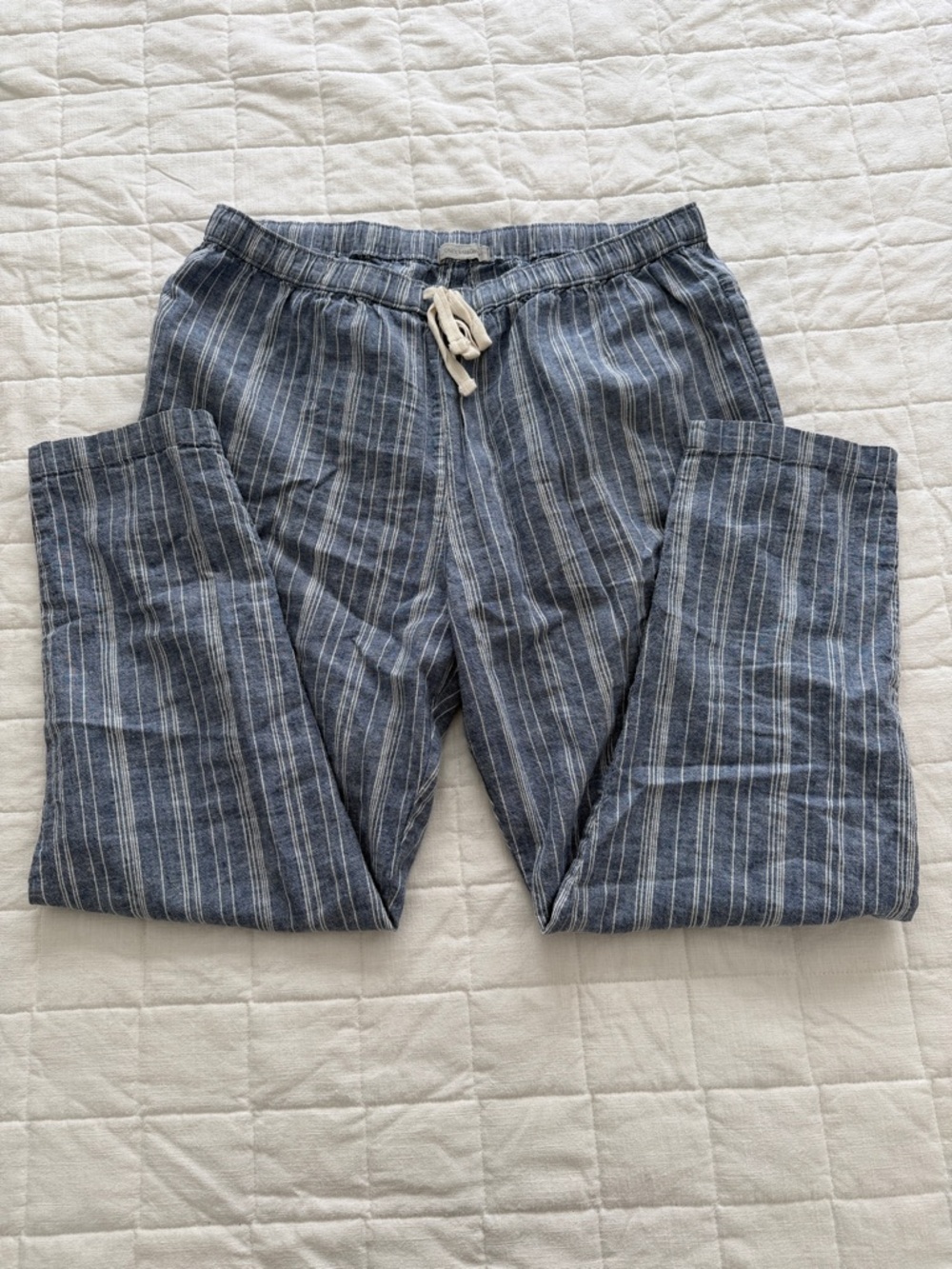 Outerknown Blue and White Striped Drawstring Pants- Size M